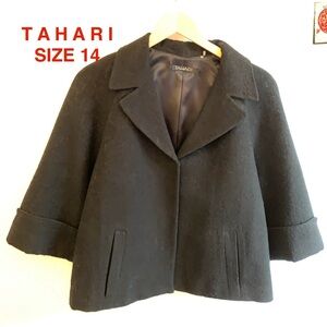 TAHARI Subtle Black Brocade Jacket Size US 14 PLUS SIZE EUC